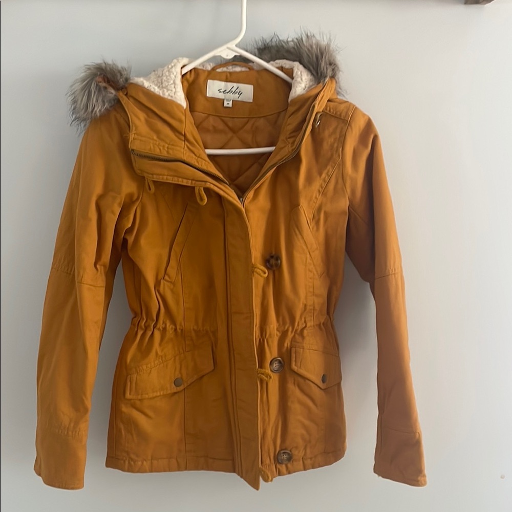 Warm Mustard Hooded Jacket with Faux Fur
